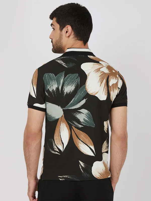 MUFTI floral black printed cotton t-shirt