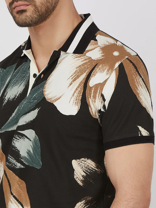 MUFTI floral black printed cotton t-shirt