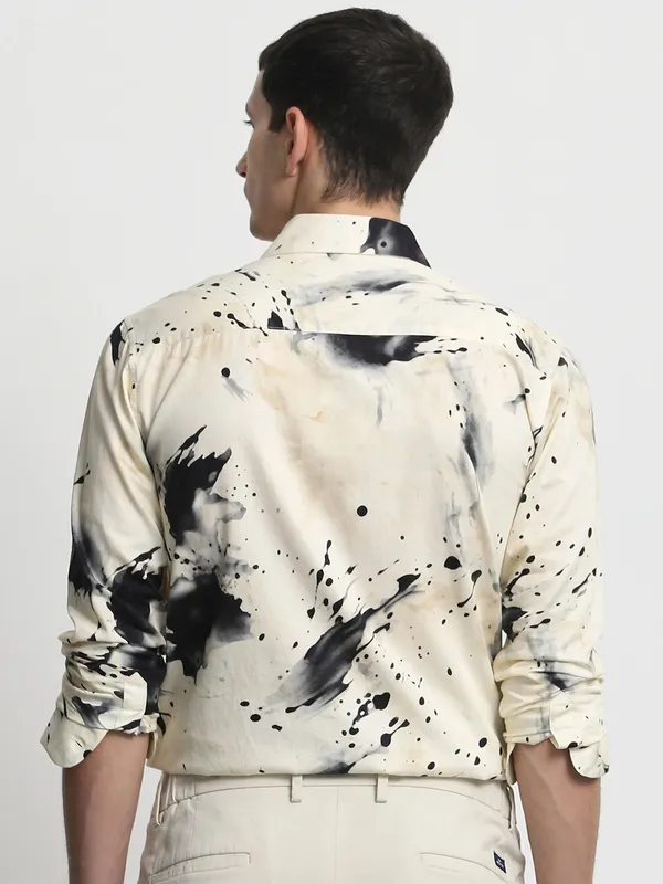 MUFTI floral printed beige slim fit wear shirt