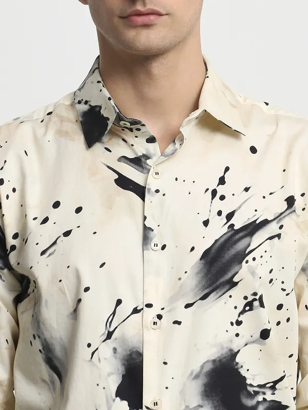 MUFTI floral printed beige slim fit wear shirt