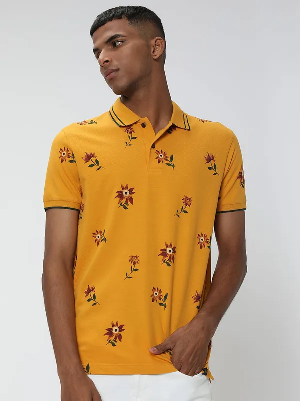 Mufti floral printed yellow t shirt