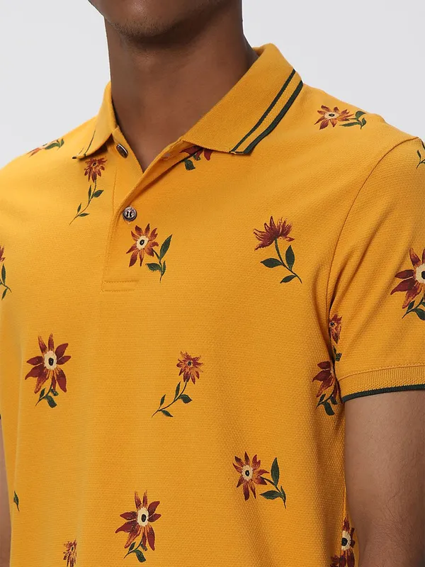 Mufti floral printed yellow t shirt