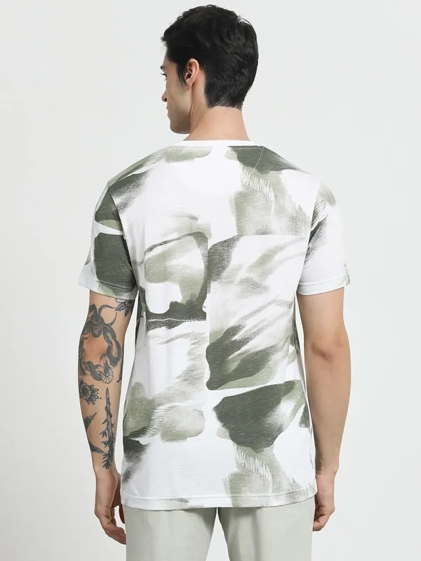 MUFTI green and white printed slim fit mens t-shirt