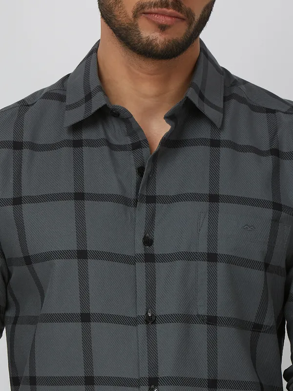MUFTI grey checkered cotton shirt