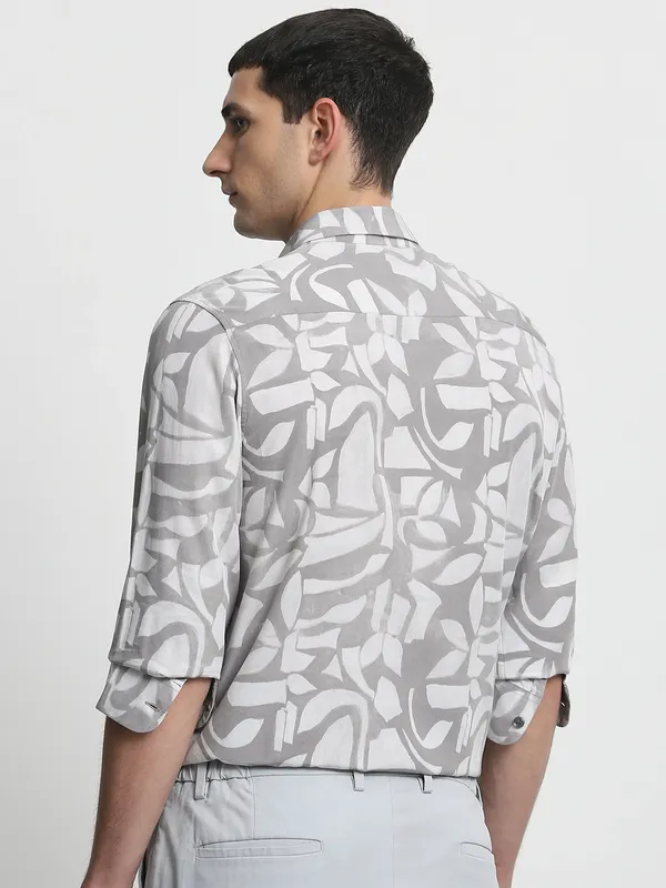 MUFTI grey printed cotton casual shirt for men