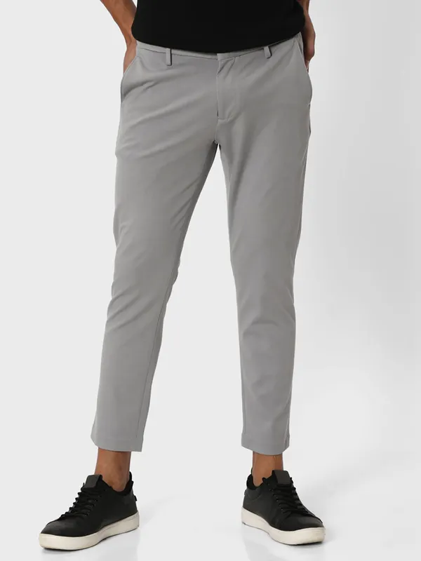 Mufti grey solid ankle length trouser