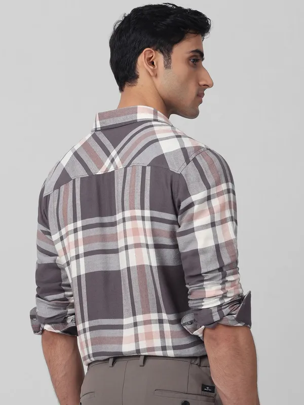 MUFTI lavender checkered shirt in cotton fabric
