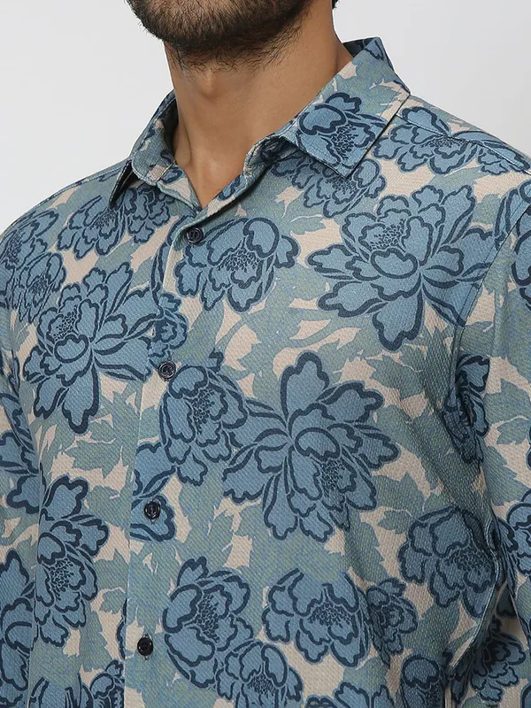 Mufti light blue floral printed shirt