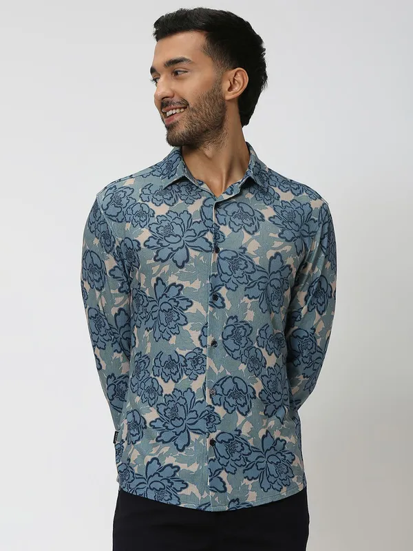 Mufti light blue floral printed shirt