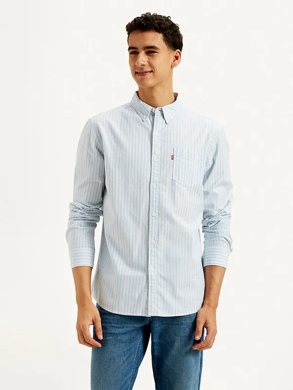 MUFTI light blue striped casual shirt for men