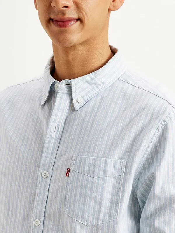 MUFTI light blue striped casual shirt for men