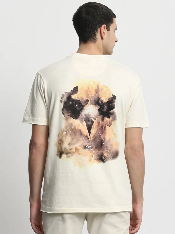 MUFTI light cream printed cotton t-shirt