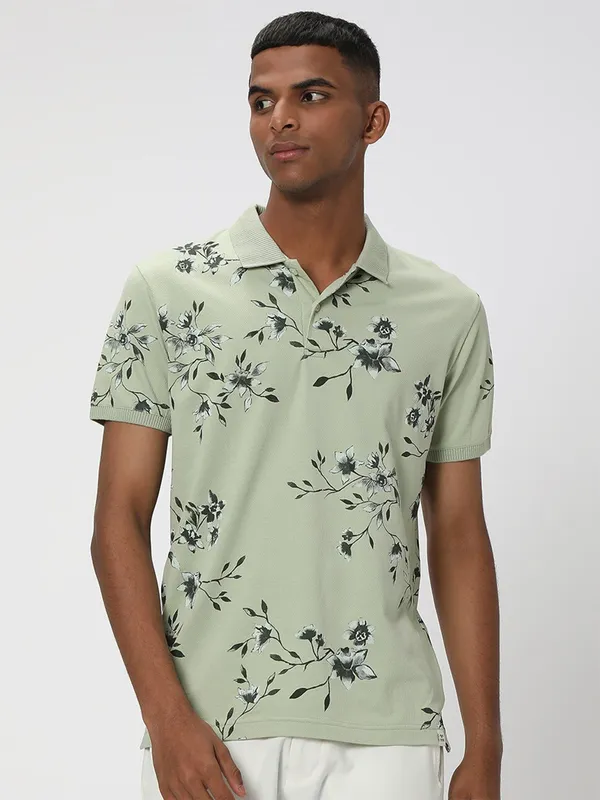 Mufti light green printed t shirt