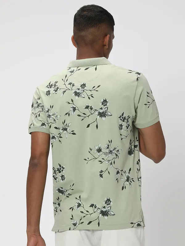 Mufti light green printed t shirt