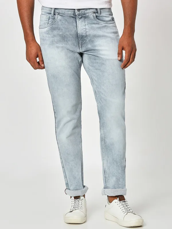 Mufti light grey washed straight fit jeans