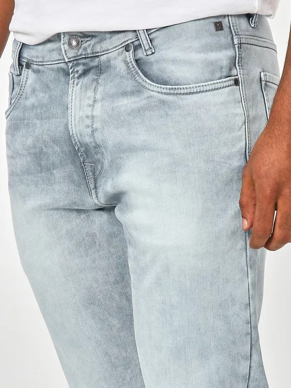 Mufti light grey washed straight fit jeans