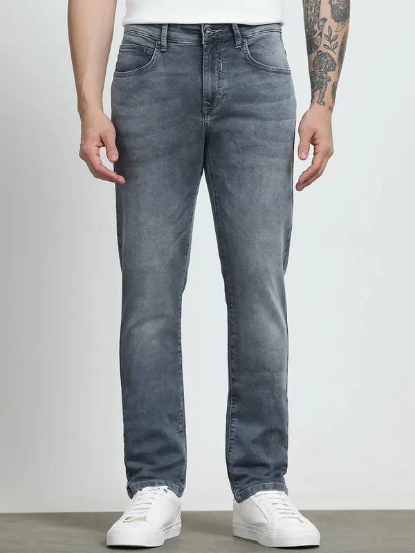MUFTI light grey washed super slim mens denim jeans