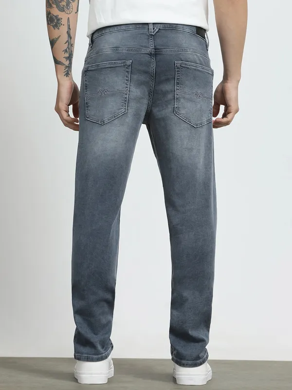 MUFTI light grey washed super slim mens denim jeans