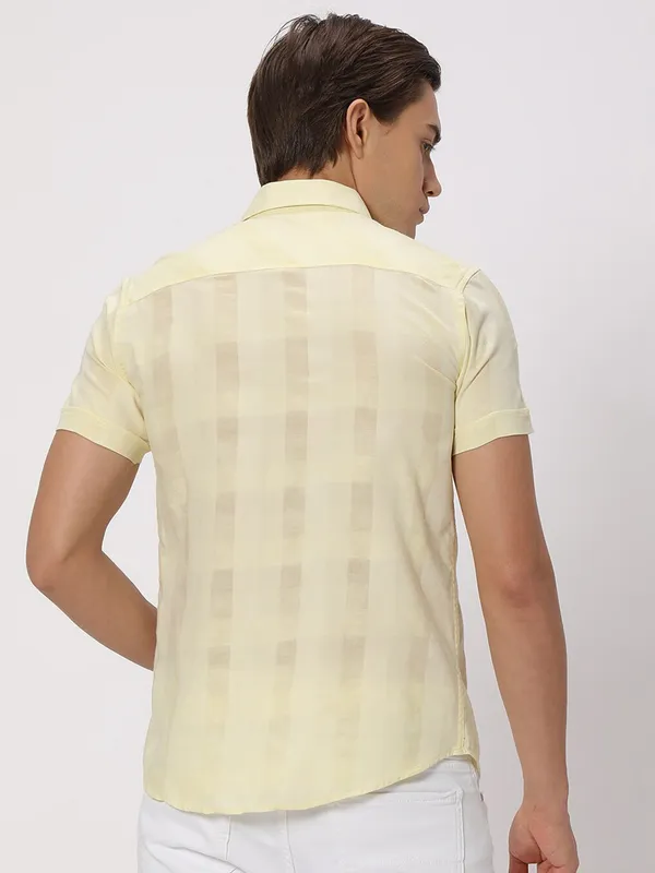 Mufti light yellow checks shirt