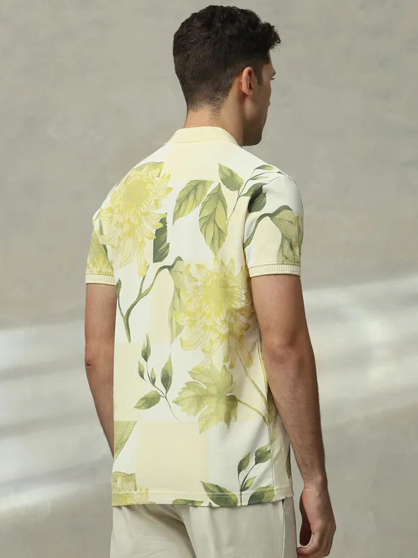 MUFTI lime yellow printed polo slim fit t-shirt
