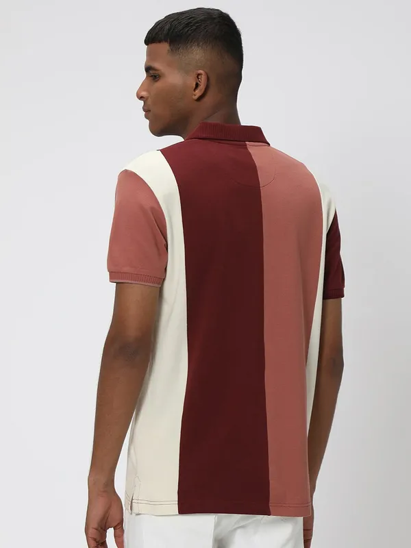 Mufti maroon color block t shirt