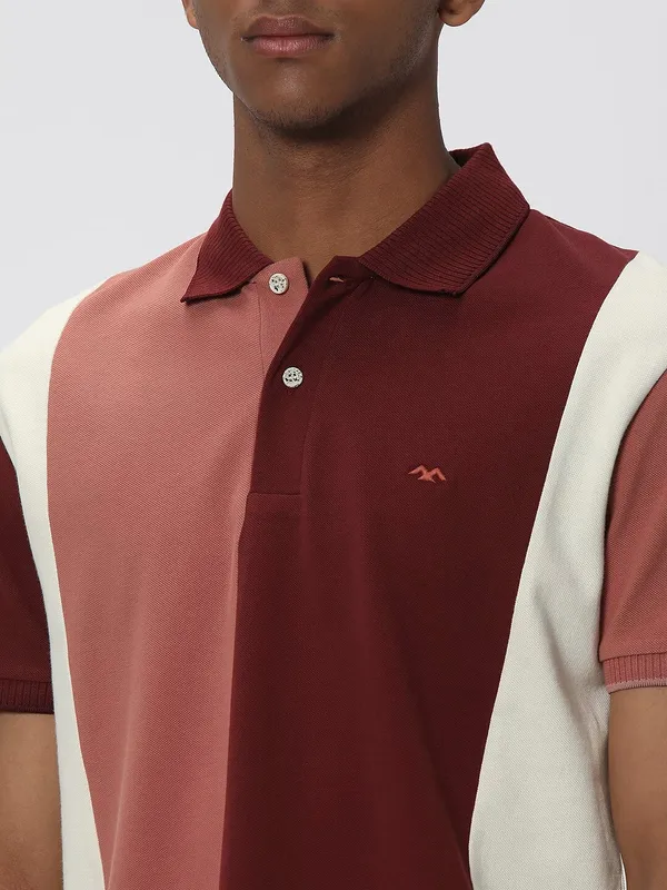 Mufti maroon color block t shirt