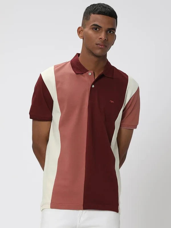 Mufti maroon color block t shirt