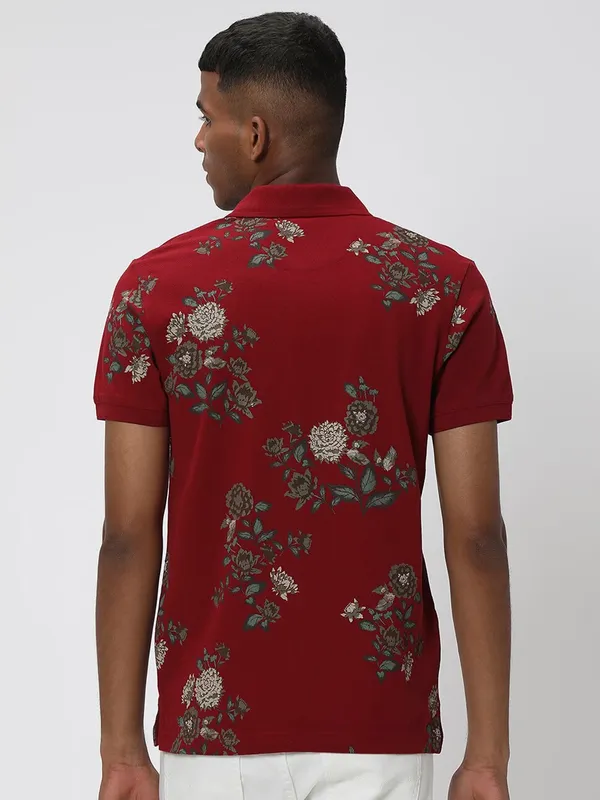 Mufti maroon floral printed t shirt