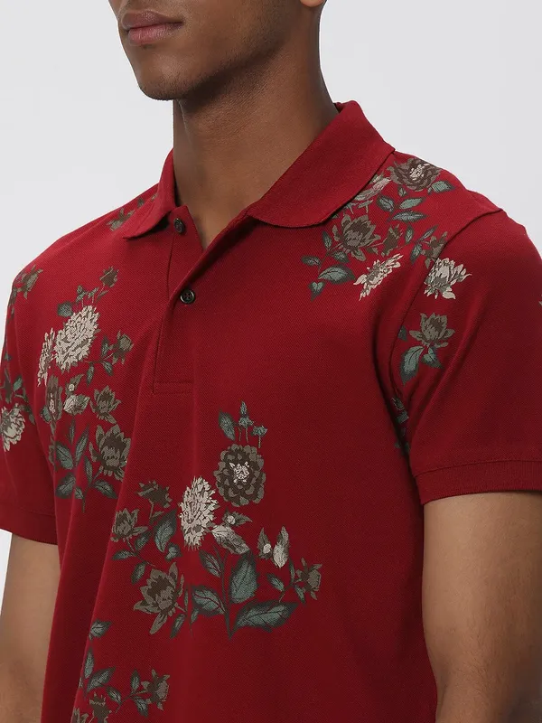 Mufti maroon floral printed t shirt