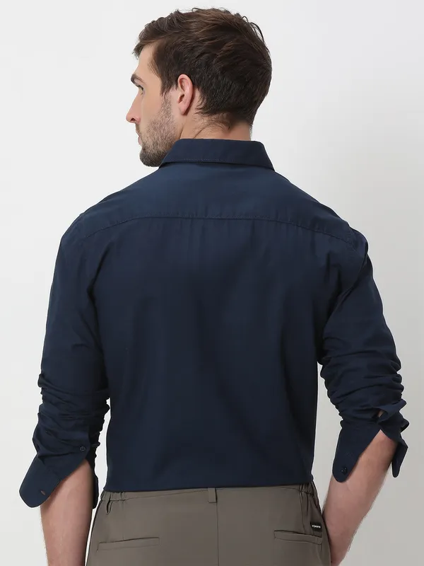 MUFTI navy cotton casual plain shirt
