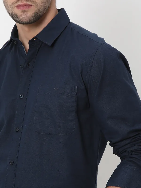 MUFTI navy cotton casual plain shirt