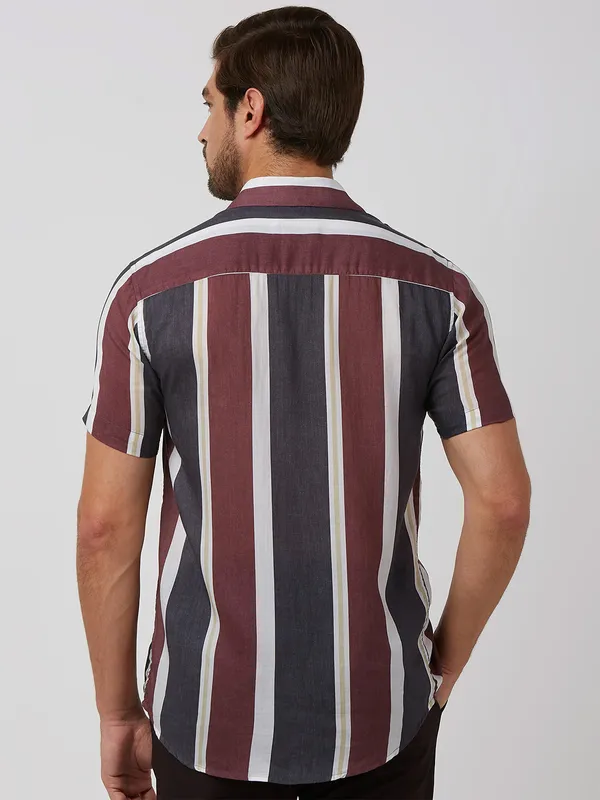 MUFTI navy cotton stripe pattern slim fit shirt