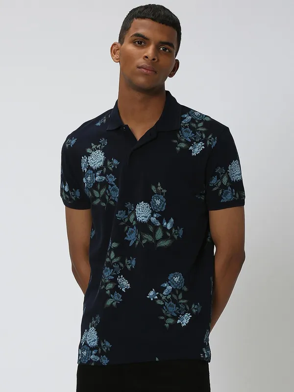 Mufti navy floral printed t shirt