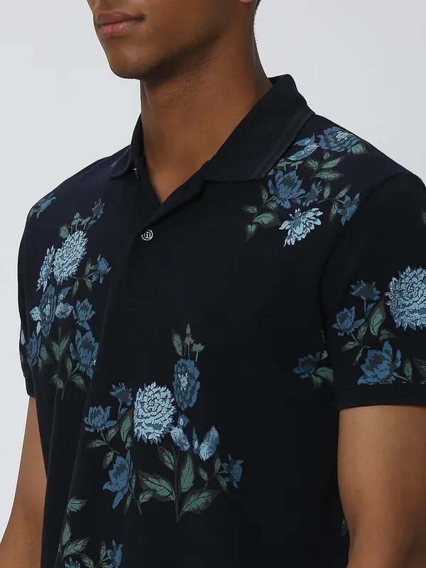 Mufti navy floral printed t shirt