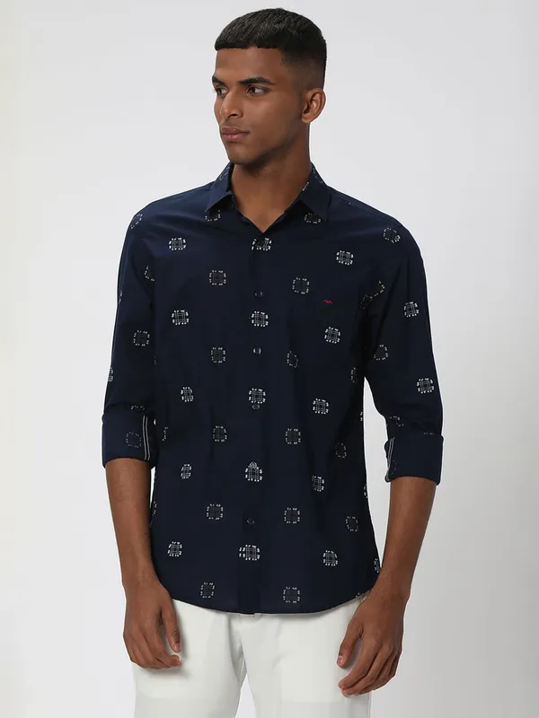 Mufti navy printed casual shirt in slim fit