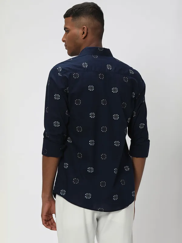 Mufti navy printed casual shirt in slim fit