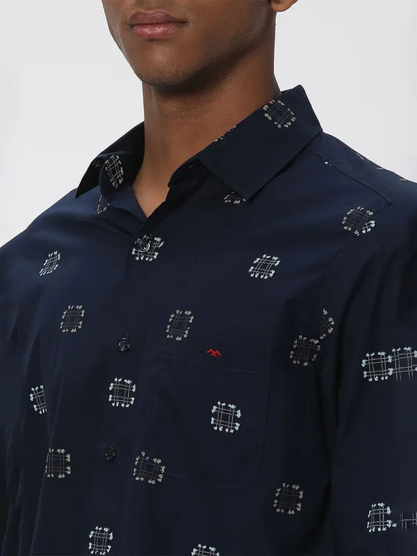 Mufti navy printed casual shirt in slim fit