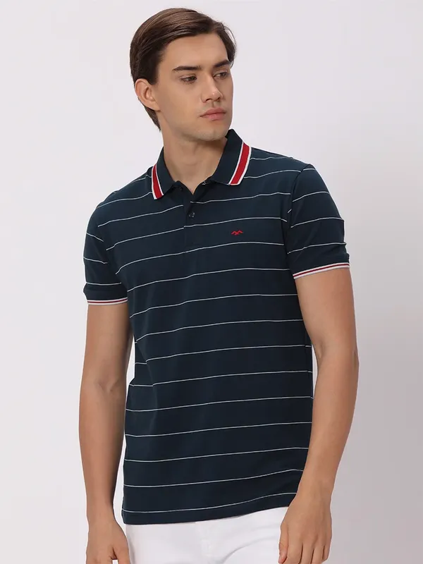 Mufti navy stripe polo t shirt