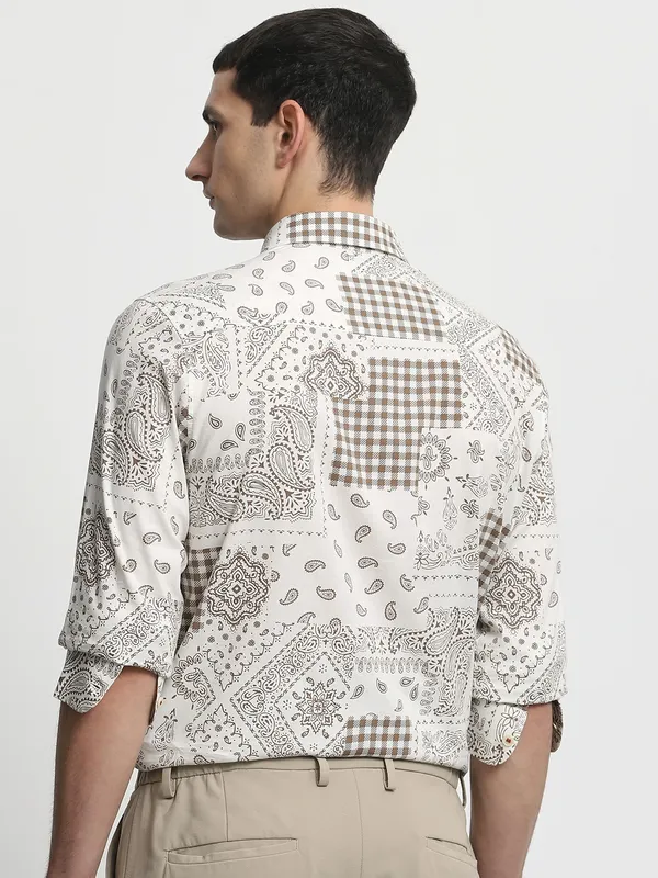 MUFTI off white printed cotton shirt for mens