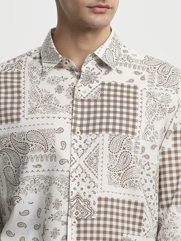 MUFTI off white printed cotton shirt for mens