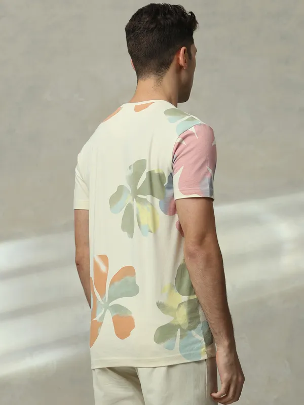 MUFTI off-white printed slim fit t-shirt for men