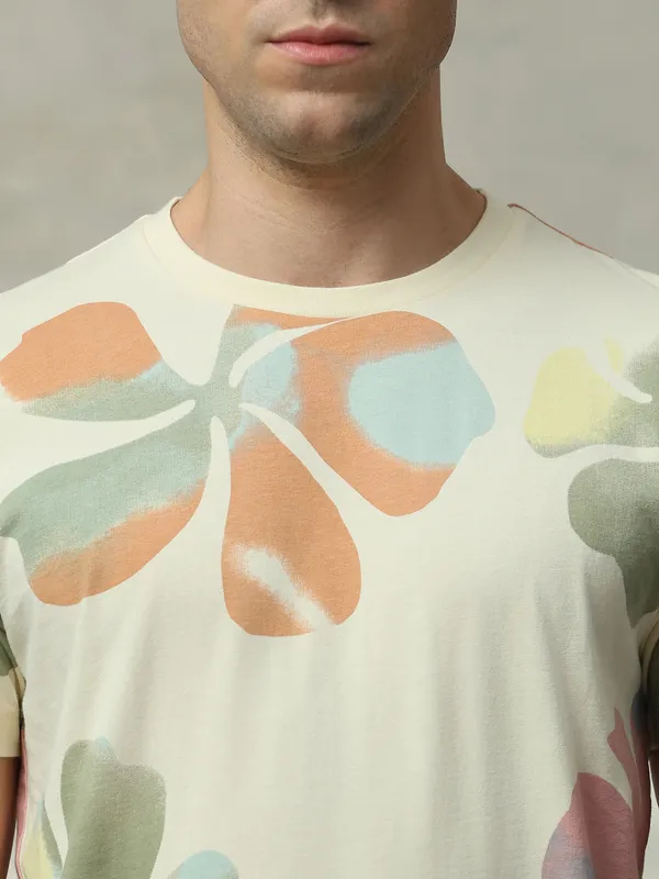 MUFTI off-white printed slim fit t-shirt for men