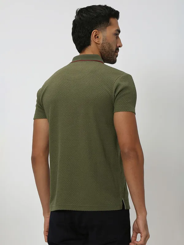 Mufti olive textured polo t shirt