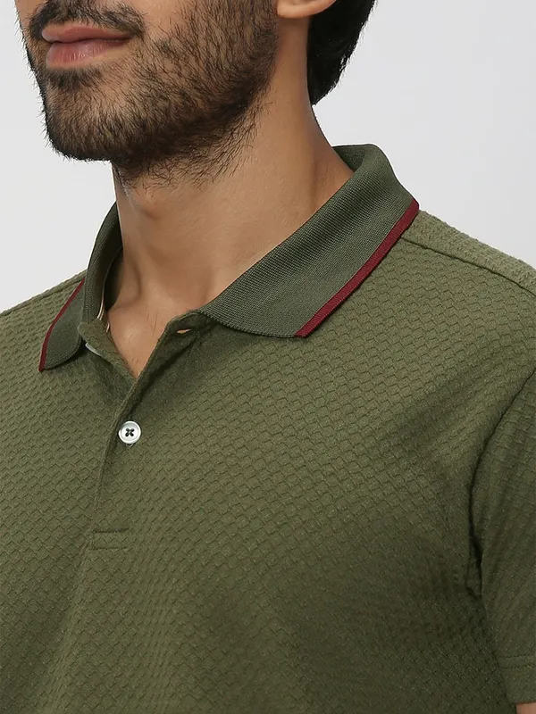 Mufti olive textured polo t shirt