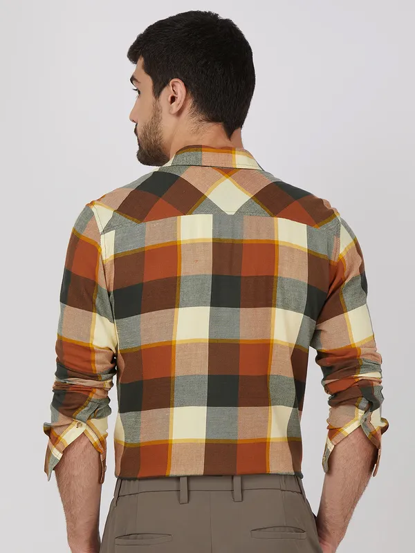 MUFTI orange checkered casual cotton shirt
