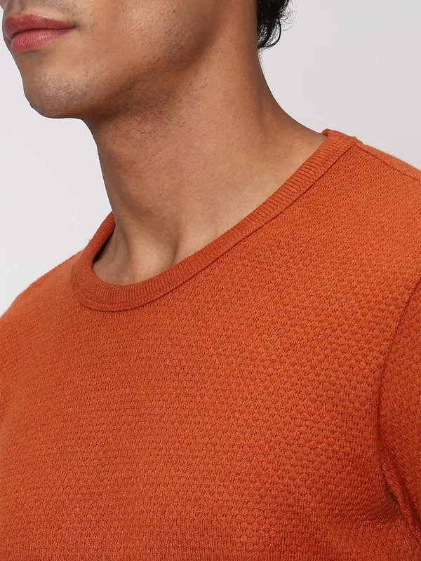 Mufti orange knitted plain t shirt