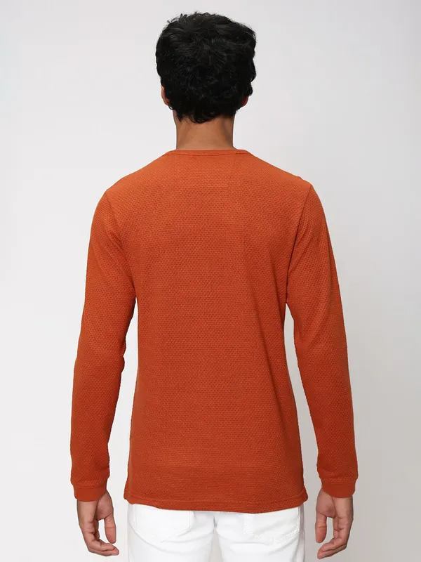 Mufti orange knitted plain t shirt