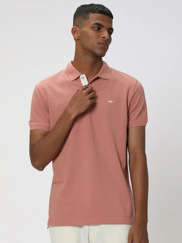 Mufti peach cotton polo t shirt