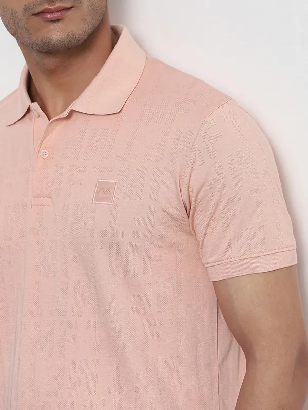 MUFTI peach testured polo neck t-shirt