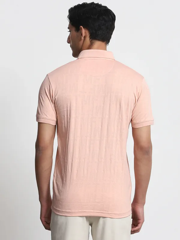 MUFTI peach testured polo neck t-shirt